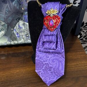Purple Paisley Necktie with Red Heart Brooch